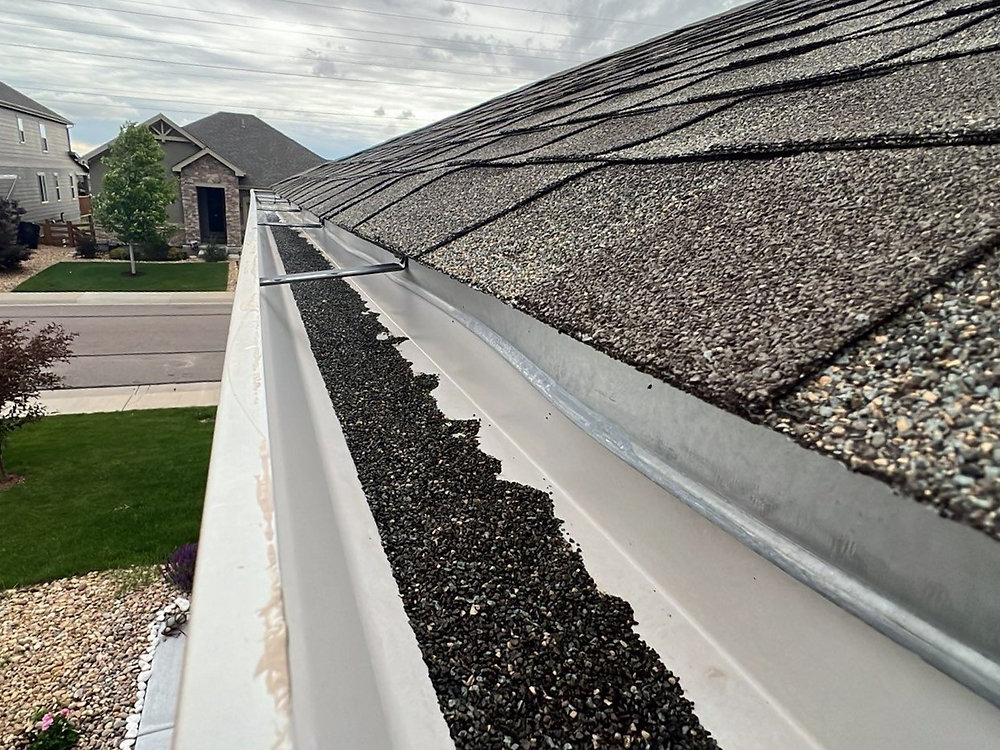 Shingle granules collected in a home's gutter