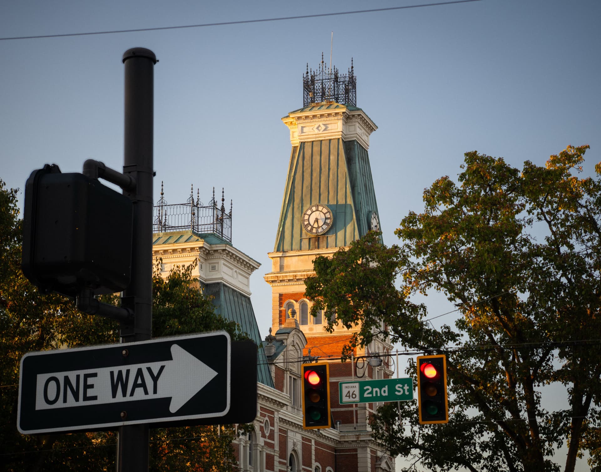 Bartholomew County courthouse clock tower in downtown Columbus